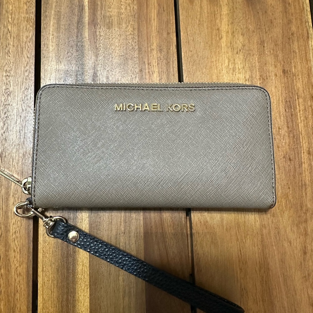 Michael Kors Taupe Leather Wristlet Wallet